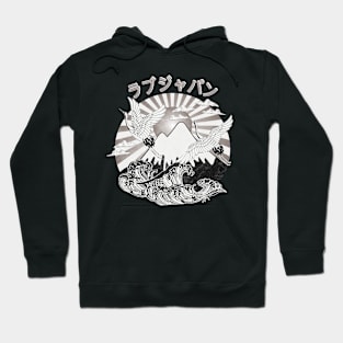 Retro Kanji Characters Japanese Symbols Great Wave Raising Sun Fuji 625 Hoodie